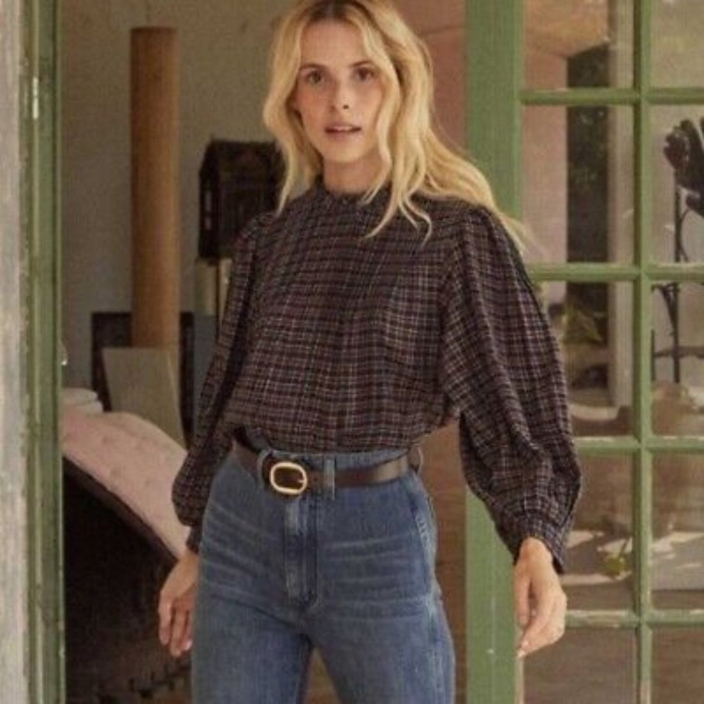 Doen Amadea Top Blouse XXS Plaid Cotton